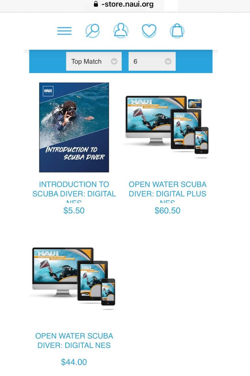 NAUI Open Water Digital Digital Plus Digital Intro to Scuba NES