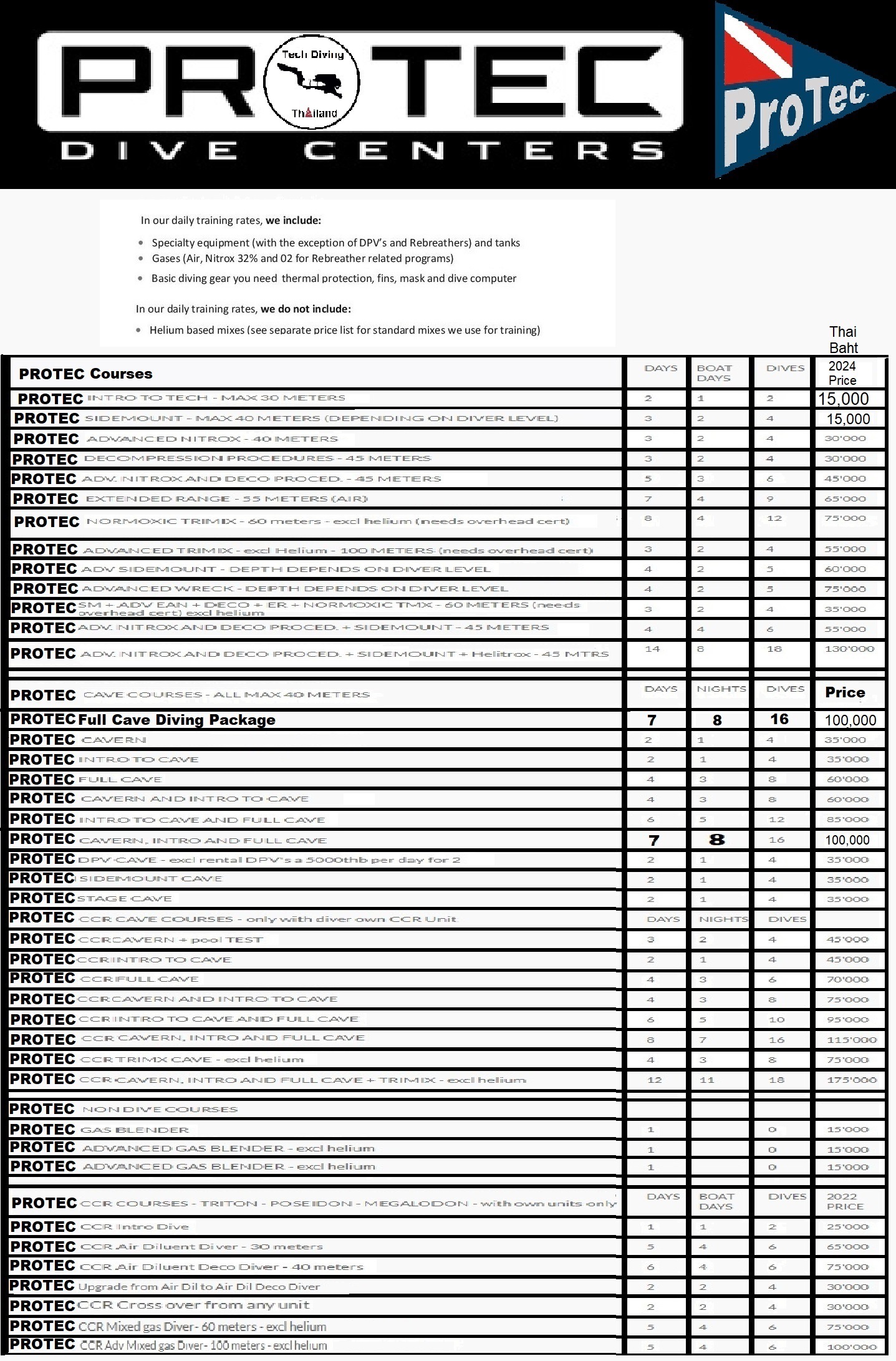 ProTec Technical Courses Pricelist THB