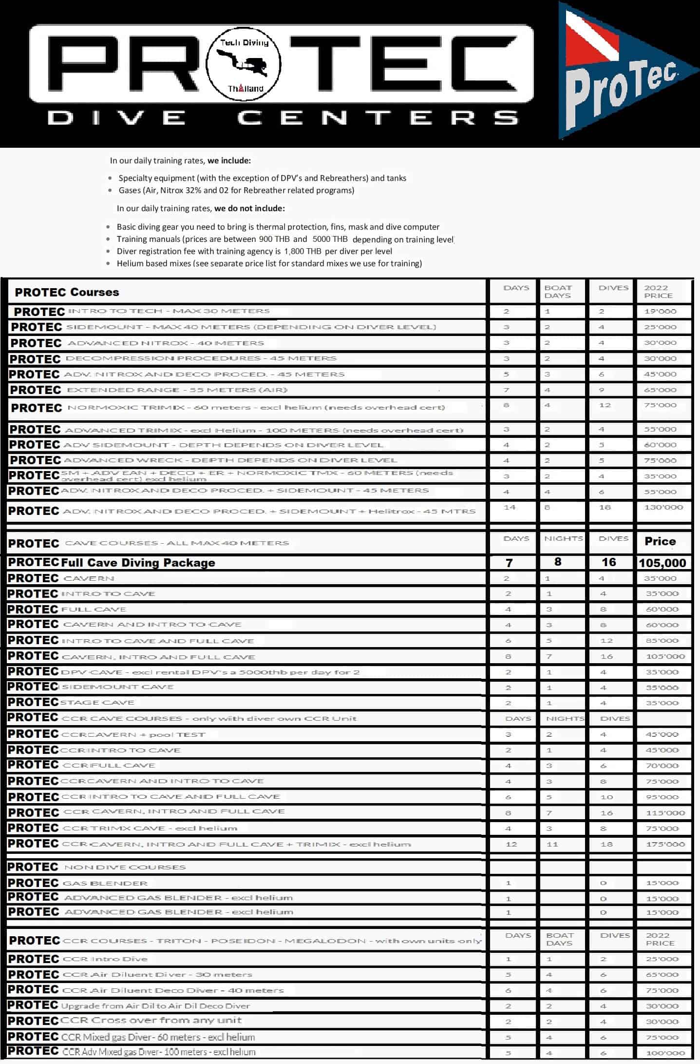 ProTec Technical Courses Pricelist THB